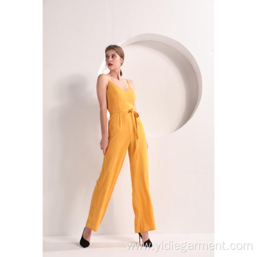 China Women Yellow Color Wide Leg Cami Jumpsuit Manufactory